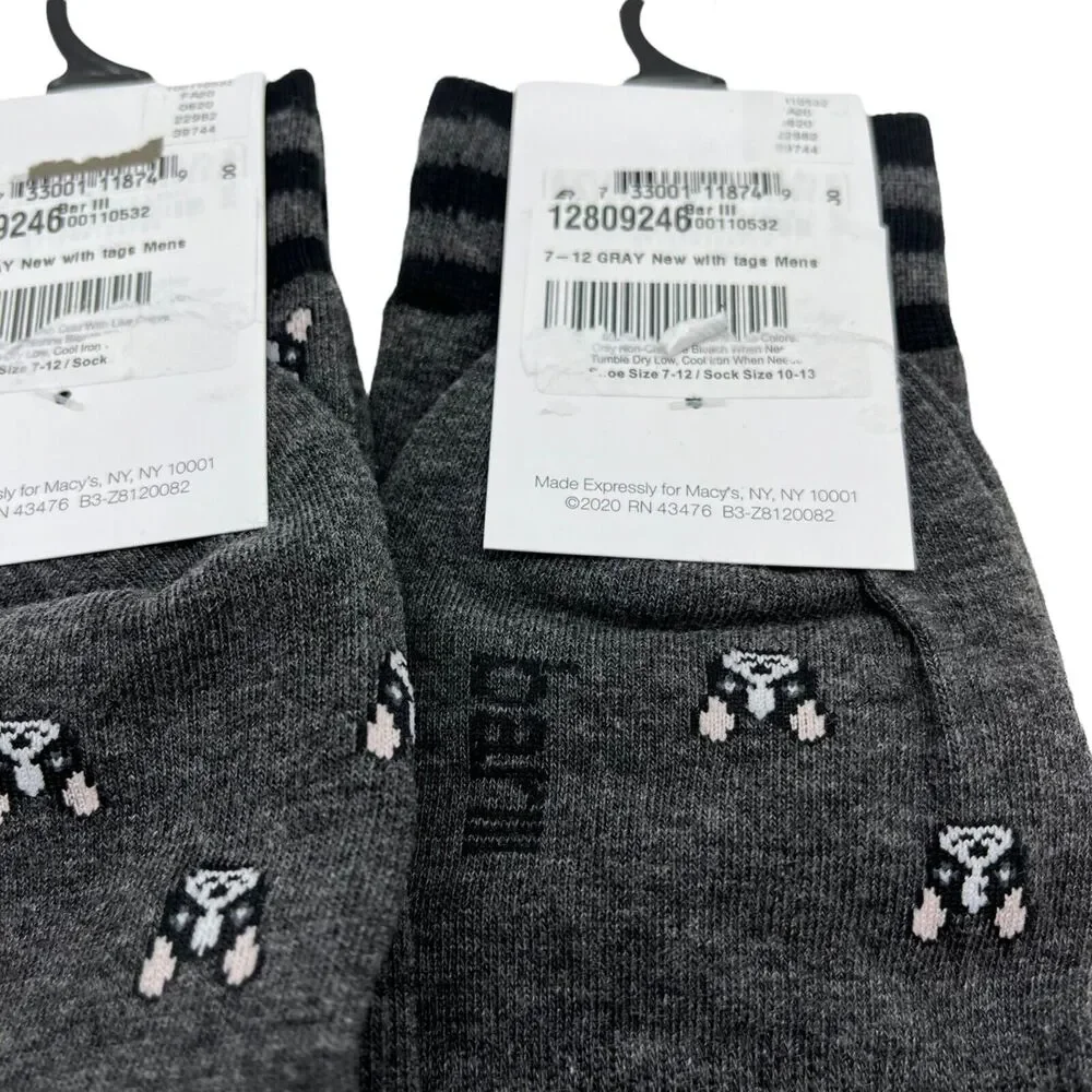 Bar III Men's Bulldog Boxer Frenchie Dog Socks size 7-12 Gray Lot of Three